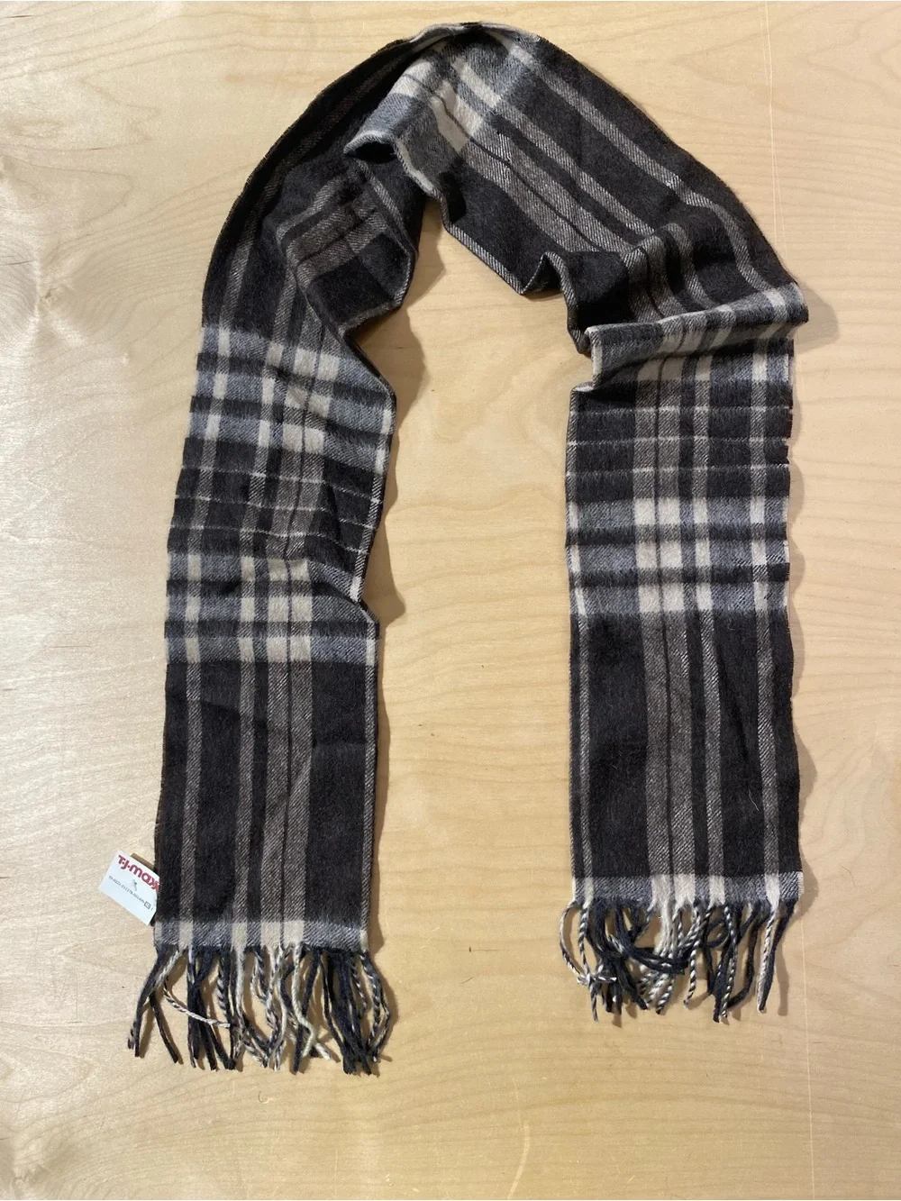 Amicale Men's Black & Gray Plaid Fringe Scarf  (SX)